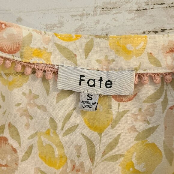 FATE Yellow Floral Balloon Long Sleeve Blouse Lace Inset Cottage Feminine Small - Picture 5 of 9